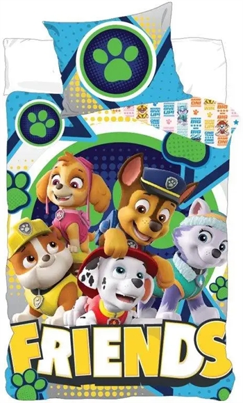 Paw Patrol Junior sengetøj 100x140 cm - Sengesæt med Paw Patrol FRIENDS - 2 i 1 - 100% bomuld